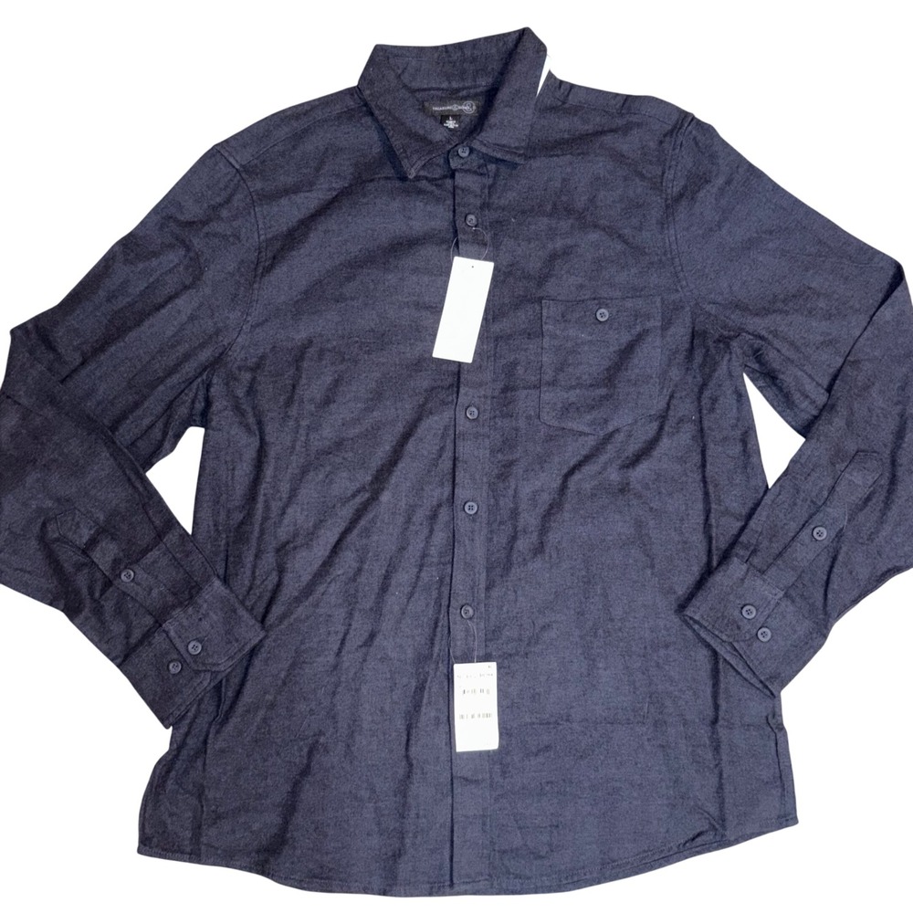 Treasure & Bond Menswear Button Down Shirt - Chest‎ Pocket - Dark Blue - Casual